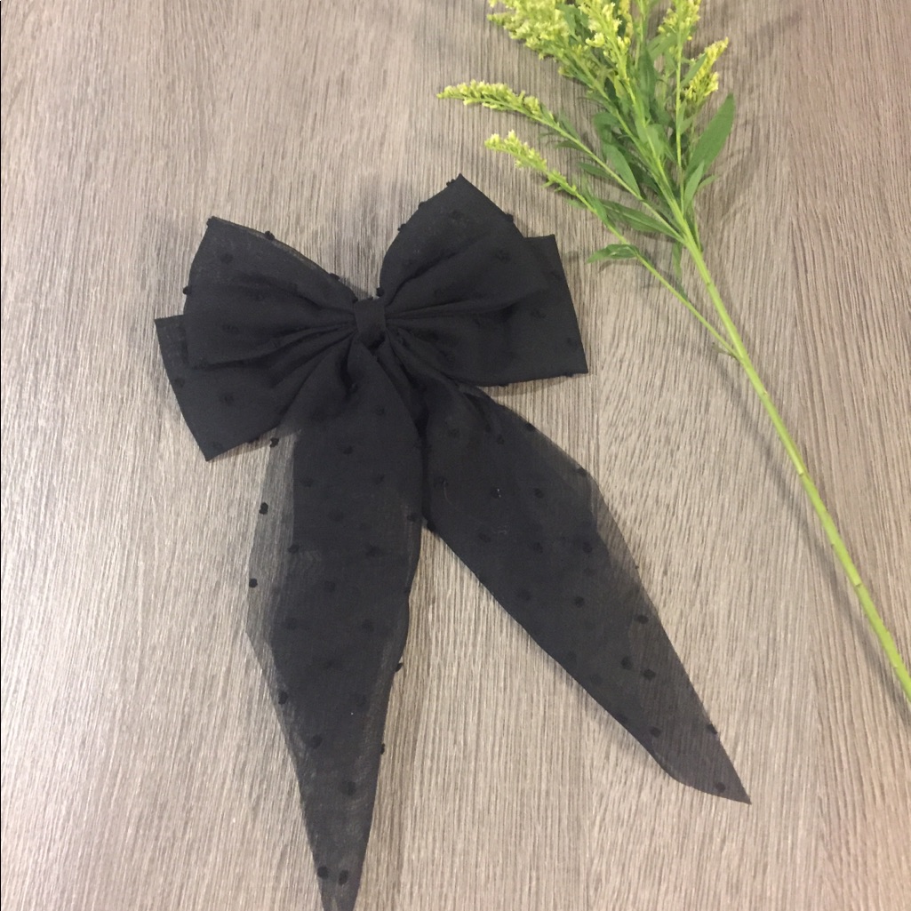 Black Swiss Dot Hair Bow With Clip